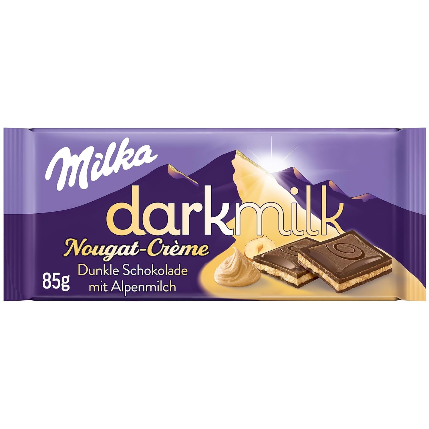 Milka Black Milk – alpská hořká čokoláda s mléčnou a krémovou nugátovou náplní – 85g (balení 5 ks)