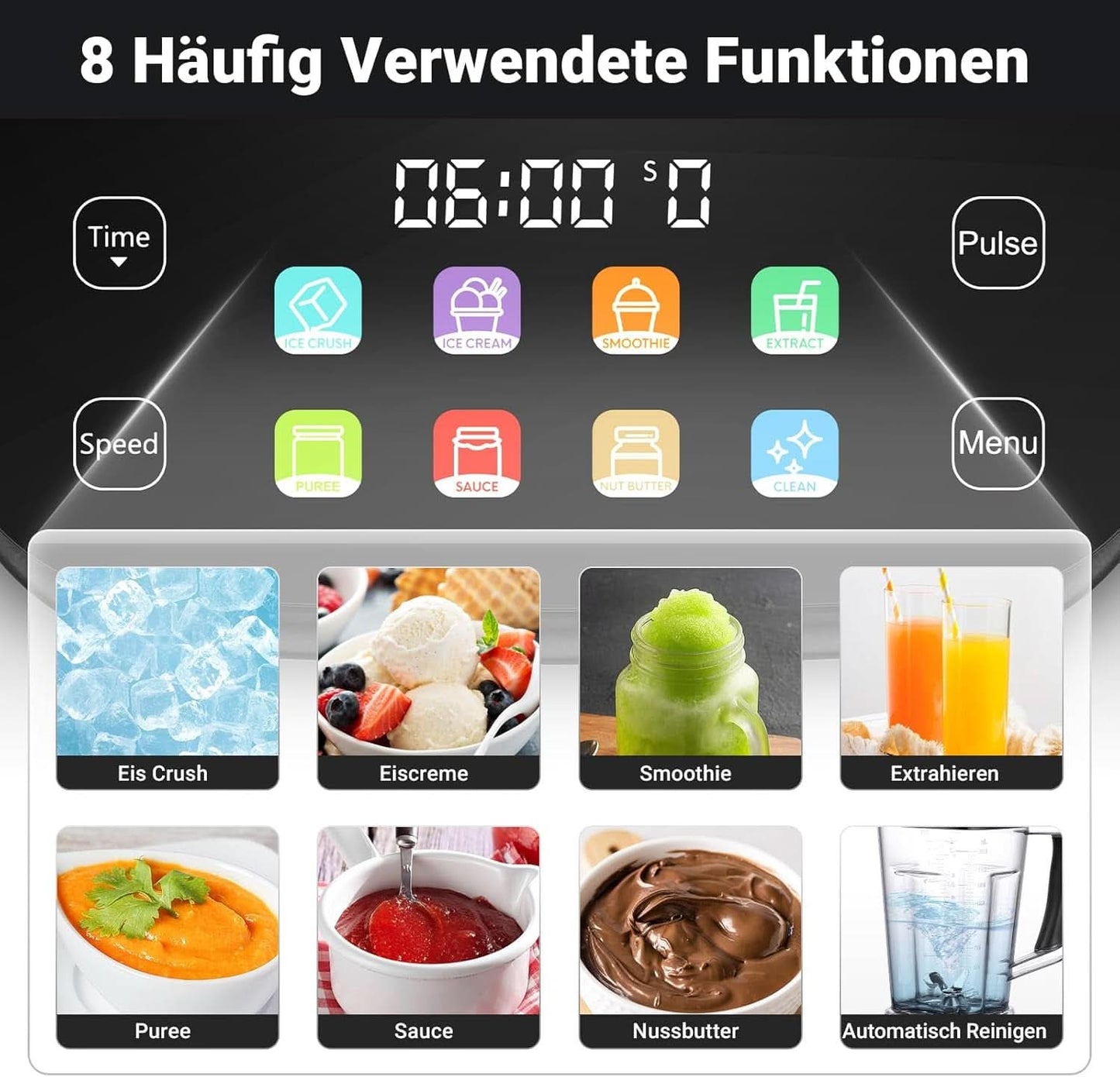 Mixér AMZCHEF, 8 chytrých menu a 10 rychlostí, LCD dotyková obrazovka Kitchen Naty Shop