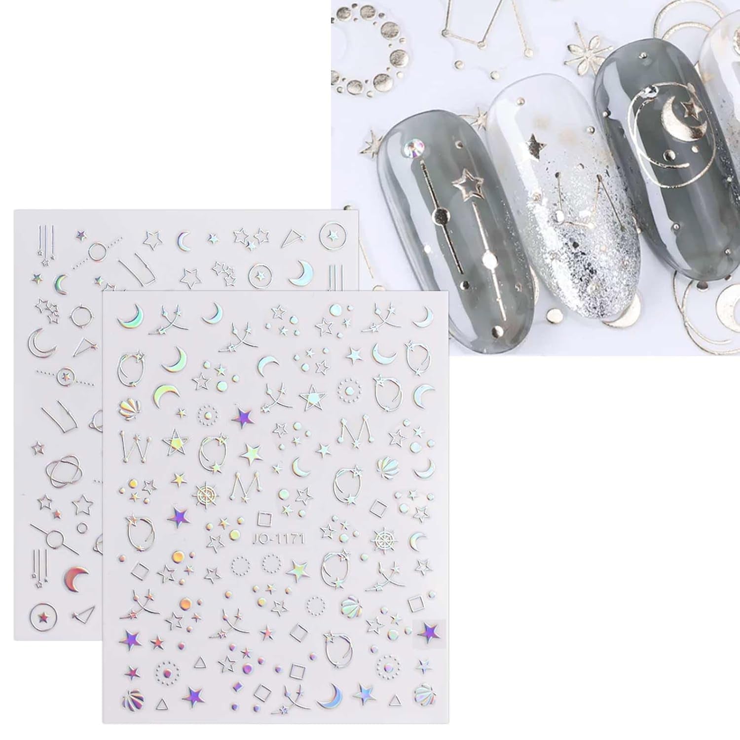 JMEOWIO Nálepka na nehty Aurora 12 Blatt Nálepka na nehty Selbtklebend Nagelaufkleber Holografisches Stern Herz Dekoration Nageldesign Zubehör