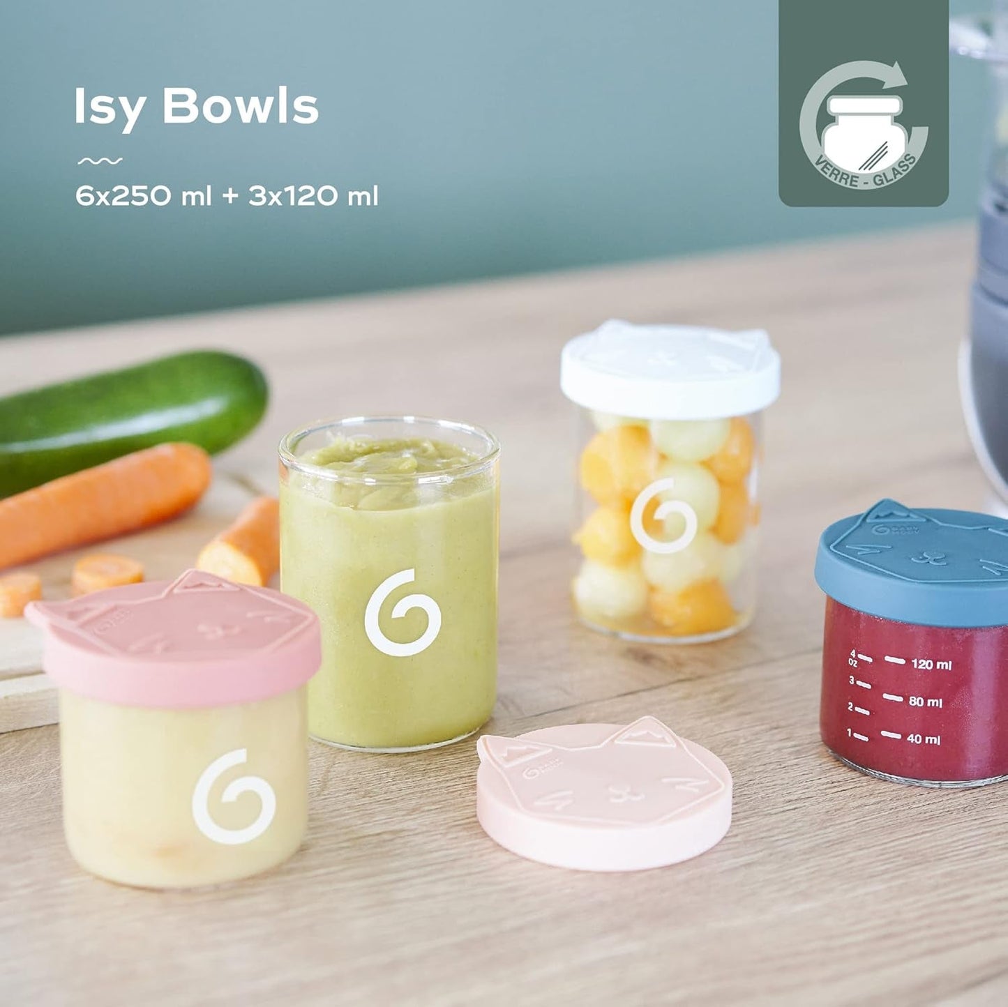 Babymoov ISY BOWLS dózy na dětskou výživu z robustního skla odolného teplotám - pro uchovávání/mražení dětské stravy, 6x 250ml + 3x 120ml Dózy na potraviny Naty Shop