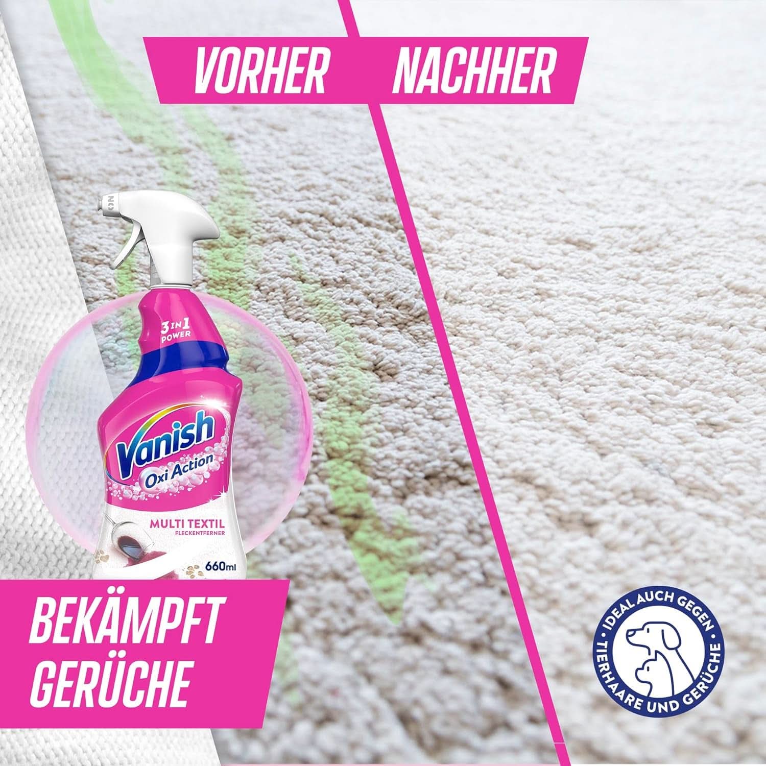 Vanish Oxi Action Multi - Sprej na odstraňování textilních skvrn - 660 ml - Textilní prostředek na koberce a čalounění - proti nečistotám a zápachu moči Naty Shop
