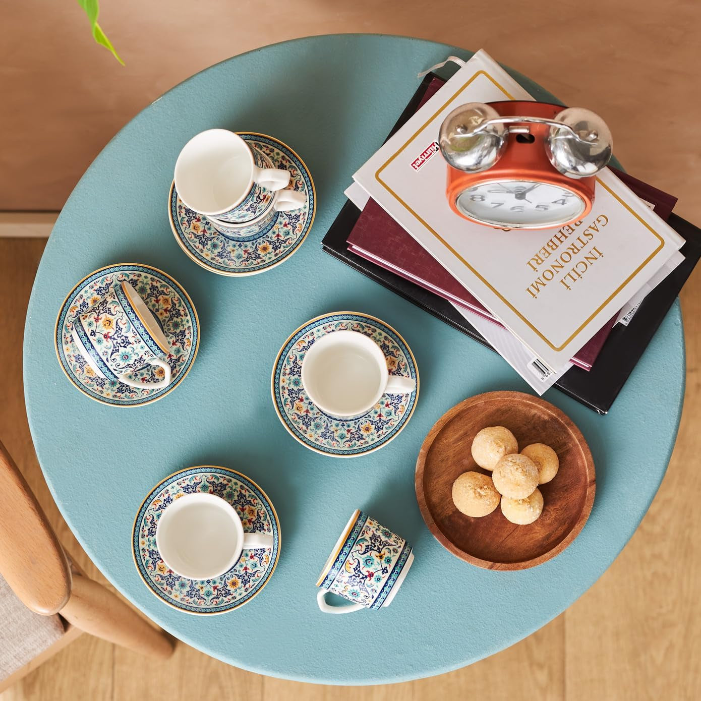 KARACA Beylerbeyi - 12dílná sada tureckých šálků na kávu Porcelánový šálek na espresso Sada 6 ks s podšálky Sada šálků na espresso 80 ml Tradiční design - modrá