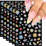 JMEOWIO 3D Nálepka na nehty Frühling Blumen 5 Blatt Nagelaufkleber 5D Stereoskopické Selbtklebend Bunte Blüte Nálepka na nehty Dekoration Nageldesign Zubehör