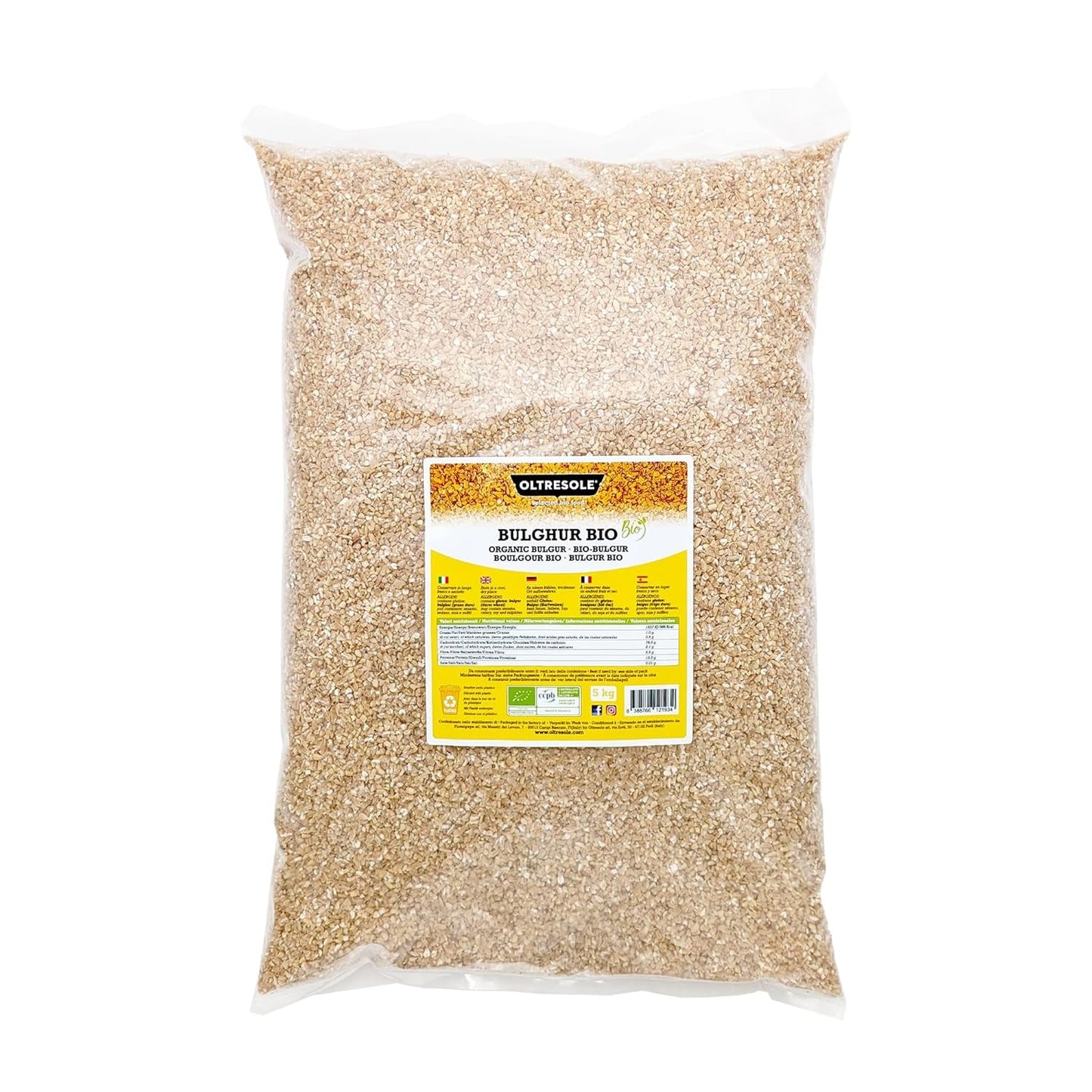 Bio italský bulgur 5 kg, celozrnná pšenice, tvrdá pšenice, drcená pšenice, ideální pro přípravu tabbouleh a orientálních jídel, praktický formát