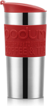 Termohrnek Bodum K11067-04 CESTOVNÍ PRESS SET, dvoustěnný, nerez, přídavné víko, 0,35 l, červený