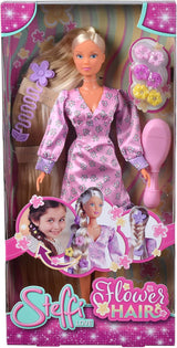 Simba 105733640 - Steffi Love Flower Hair, panenka s extra dlouhými vlasy, obsahuje 6 spon, doplněk do copu a hřeben, 29 cm, věk 3+