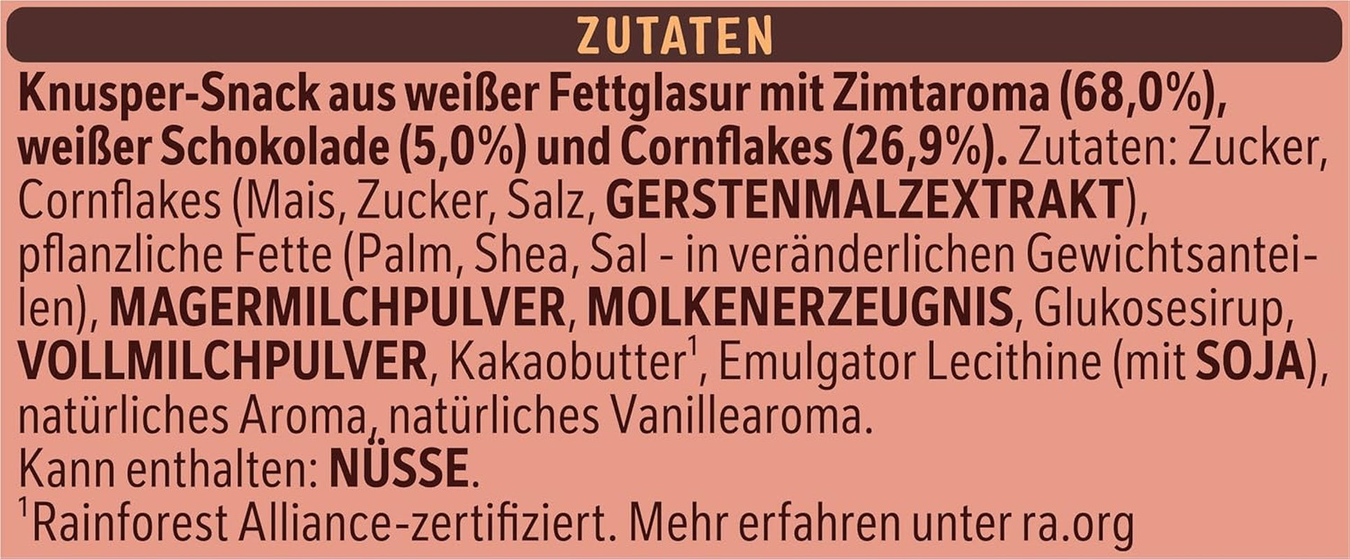 Nestlé skořicové lehké křupavé vločky a křupavé mandle pokryté bílou polevou a skořicovou příchutí, která se rozpustí v ústech, balení po 4 kusech (2 x 75 g každý)
