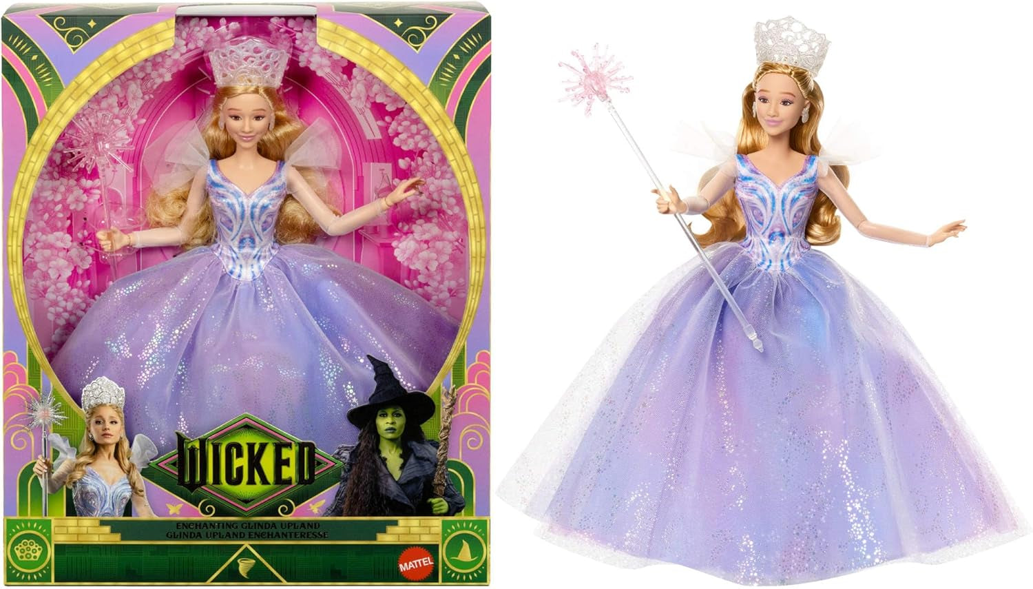 Mattel Wicked: Part 2 od Universal Pictures Glinda Deluxe Doll s odnímatelným oblečením a 3 doplňky, inspirováno filmem, JFM13, [Vícebarevné]