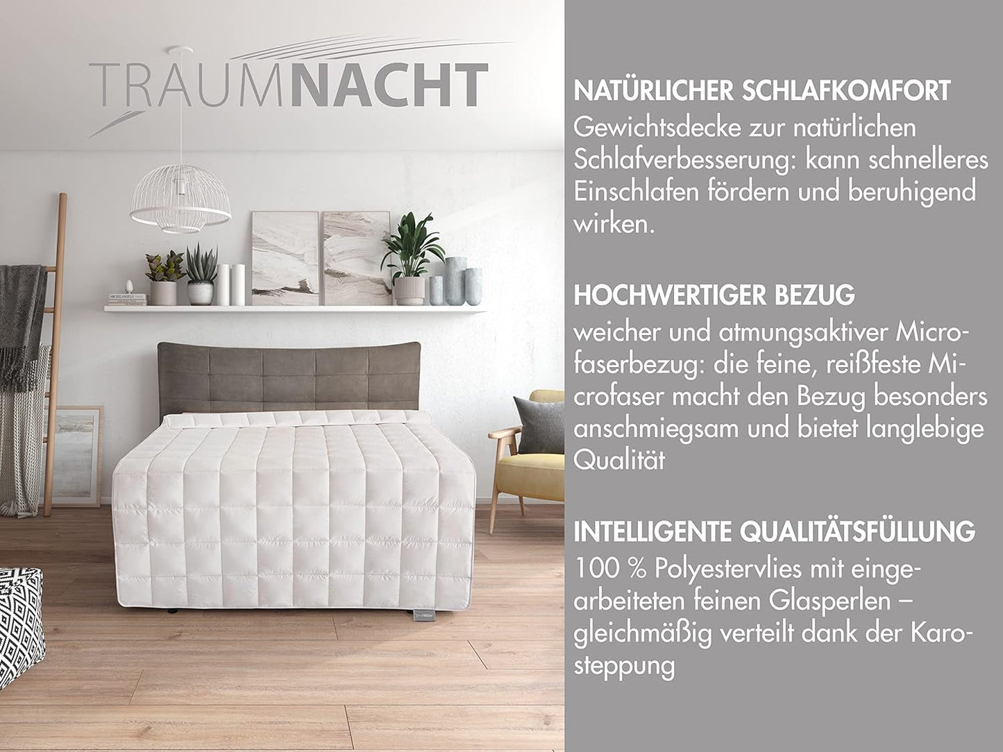 Relaxační deka Traumnacht 135 X 200 Cm, 4 kg vážená deka pro zklidnění a zmírnění stresu, doporučeno pro dospělé, certifikováno Oeko-Tex, vyrobeno podle německých norem kvality Přikrývky a přikrývky Naty Shop