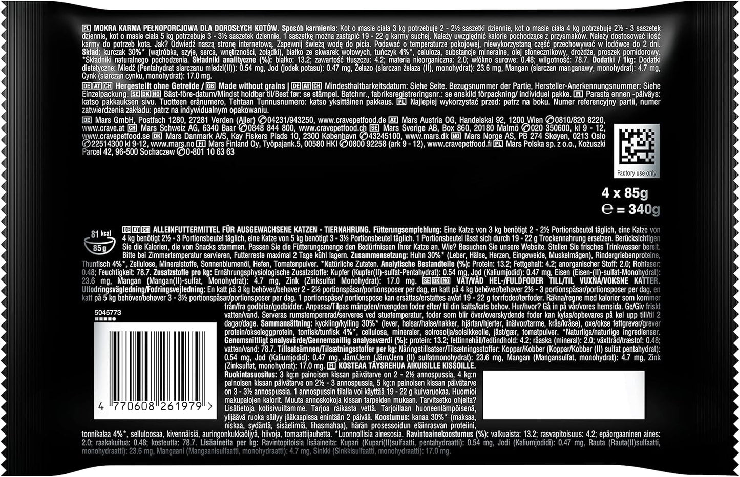 CRAVE Katze Portionsbeutel Multipack omáčka s tuňákem 13 x 4 x 85 g