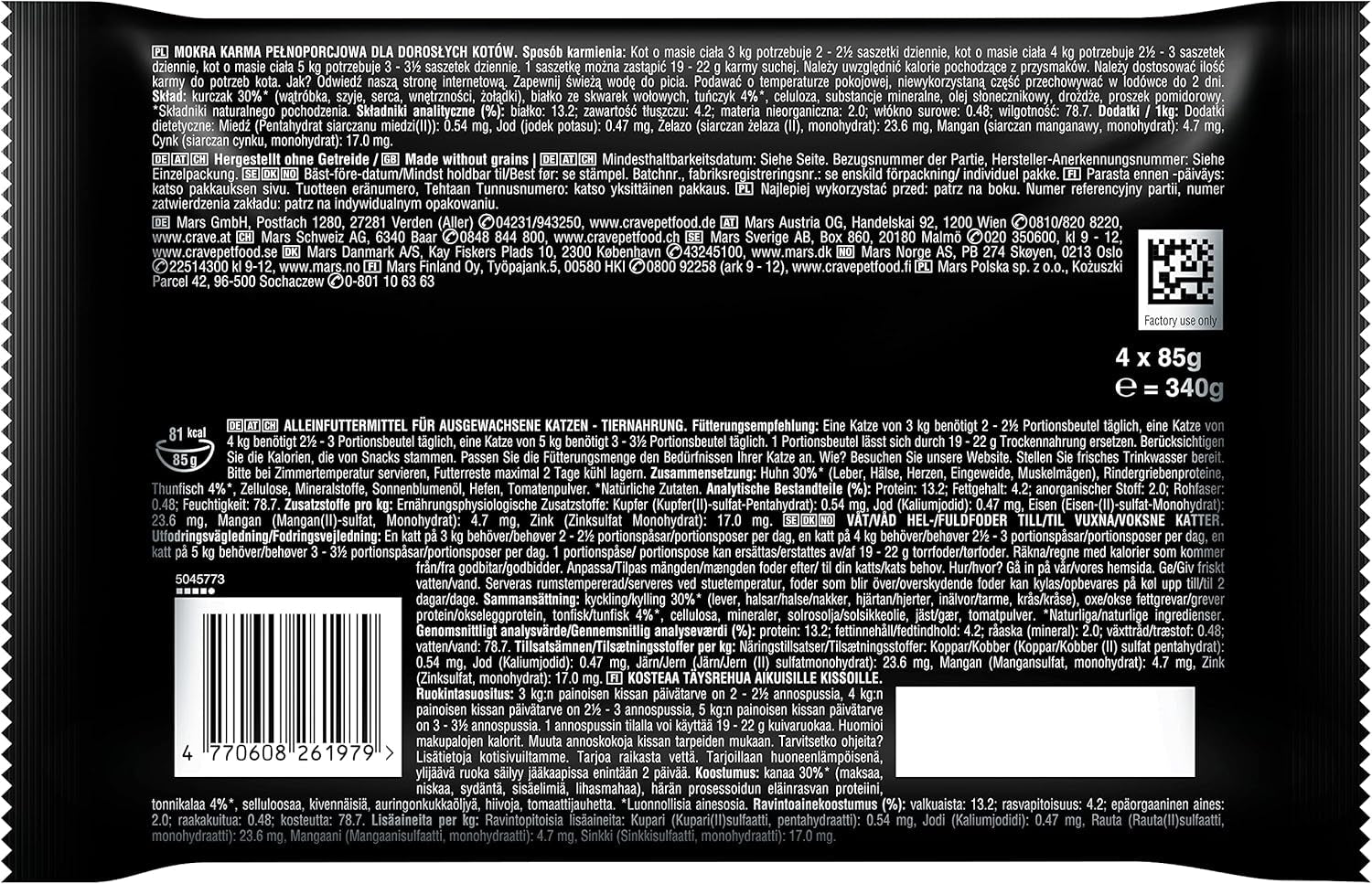 CRAVE Katze Portionsbeutel Multipack omáčka s tuňákem 13 x 4 x 85 g