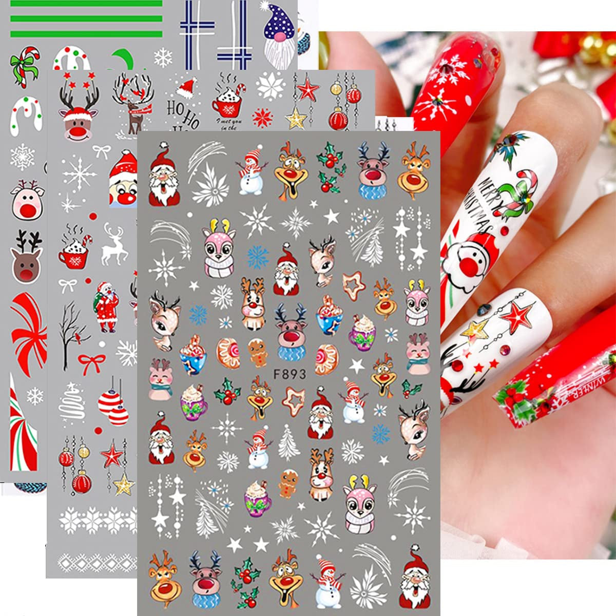 10 Blatt Nagelsticker Weihnachten Nagelaufkleber Selbstklebend Bule White Pine Tree Rentier Samolepka na nehty Dekoration Nageldesign Zubehör