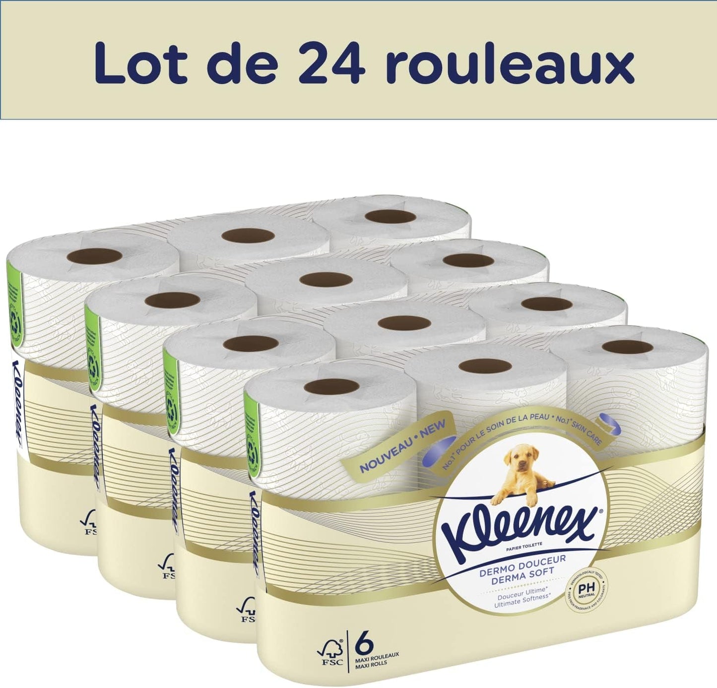 KLEENEX Dermo Douceur 4230420 Toaletní papír, 24 rolí (4 X 6 rolí) bílý, 24 Unité (šarže 6)