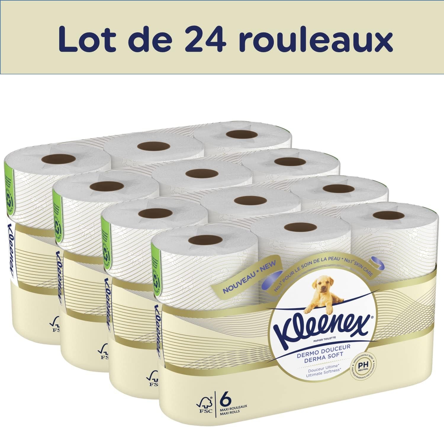KLEENEX Dermo Douceur 4230420 Toaletní papír, 24 rolí (4 X 6 rolí) bílý, 24 Unité (šarže 6)