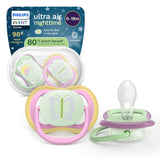 Dudlíky Philips AVENT ultra air - balení 4ks prodyšných dudlíků bez BPA pro miminka 6-18 měsíců, včetně pouzdra na přenášení a sterilizace, vzor želva/velryba (model SCF085/66)