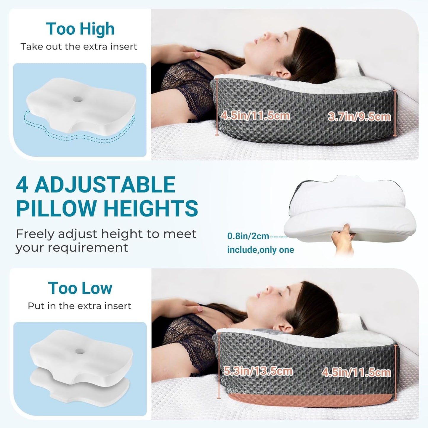 Elviros Memory Foam Ortopedický polštář Polštář proti bolesti krku Polštář na spaní Ergonomický Polštář na krk Polštář na podporu krku Polštář proti chrápání pro postranní spáče Žaludeční pražce Bílé Ortopedické polštáře na krk Naty Shop