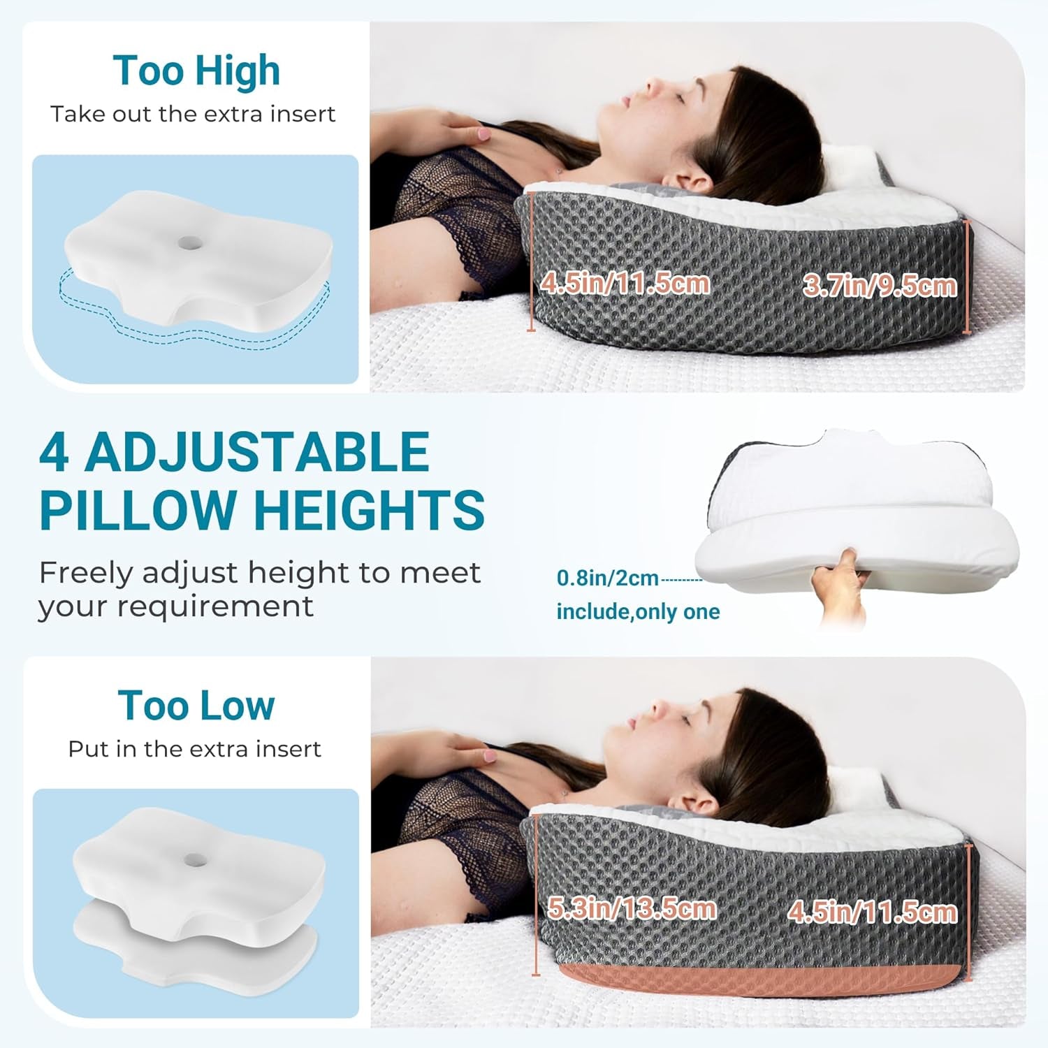 Elviros Memory Foam Ortopedický polštář Polštář proti bolesti krku Polštář na spaní Ergonomický Polštář na krk Polštář na podporu krku Polštář proti chrápání pro postranní spáče Žaludeční pražce Bílé Ortopedické polštáře na krk Naty Shop