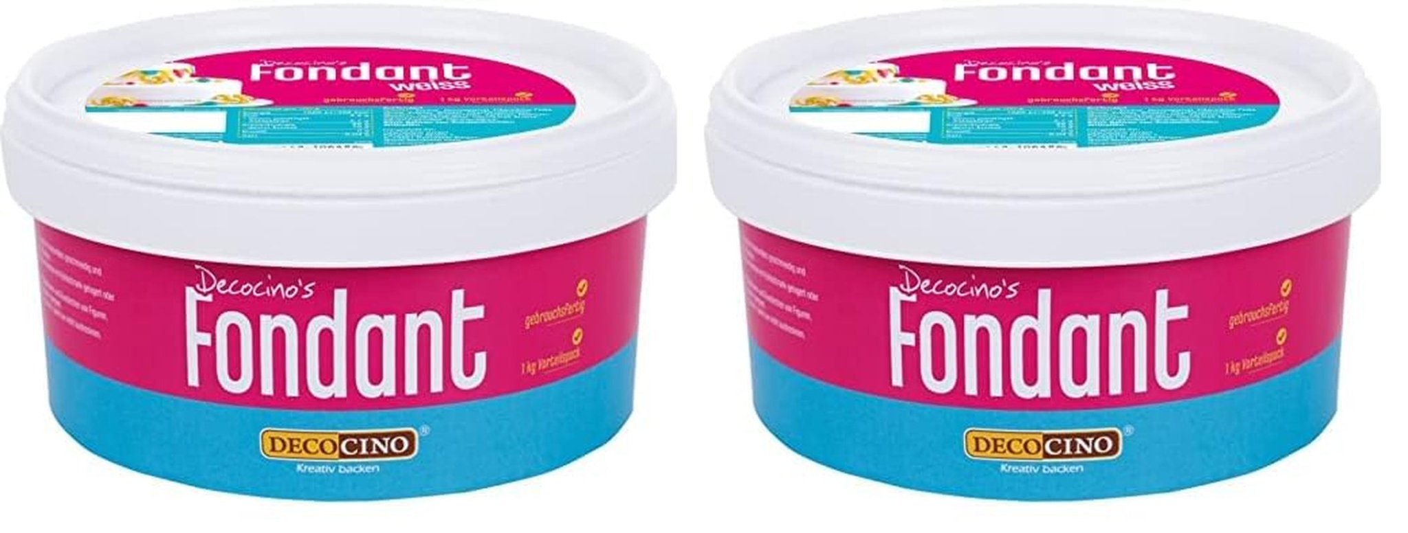 DECOCINO bílý fondán - hodnotné balení 7 kg - ideální na zdobení dortů, dortů, cake pops - veganská a bezlaktózová cukrová pasta Naty Shop 1 kg (balení 2 ks)