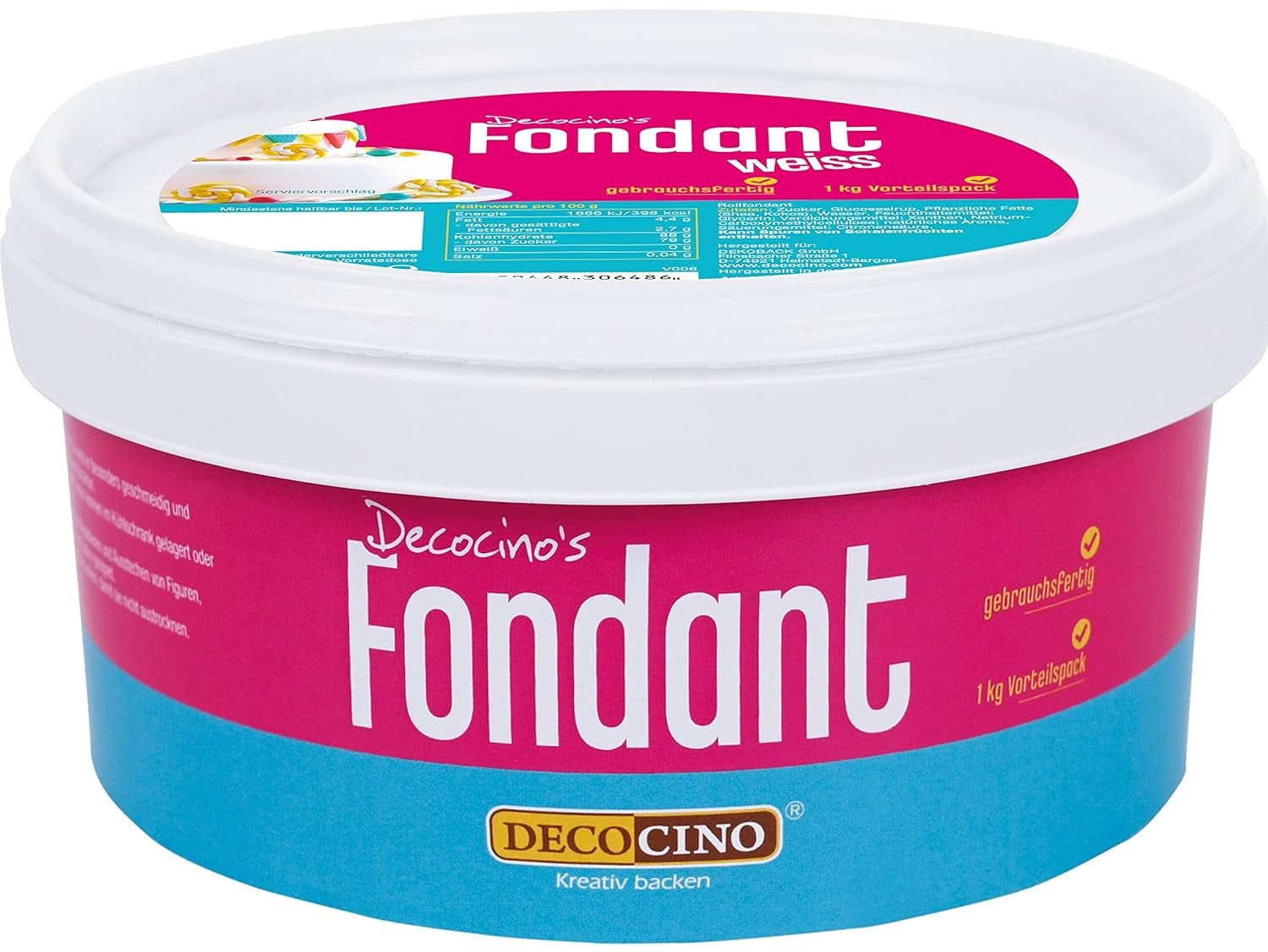 DECOCINO bílý fondán - hodnotné balení 7 kg - ideální na zdobení dortů, dortů, cake pops - veganská a bezlaktózová cukrová pasta Naty Shop 1 kg