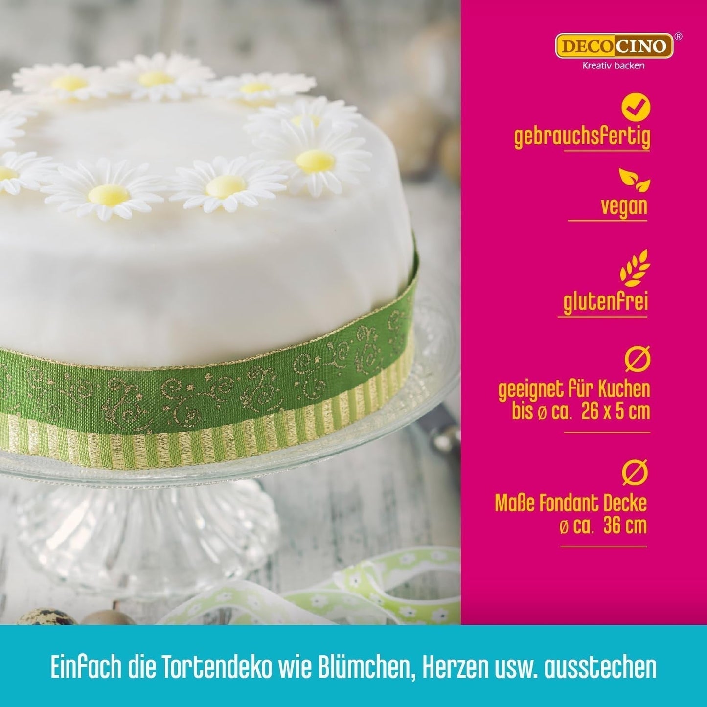 DECOCINO bílá rolovaná fondánová deka - 300g - fondánová deka připravená k použití na přikrytí a zdobení dortů a cupcaků - bezlepková a veganská (balení 2 ks) Naty Shop Sugarpaste