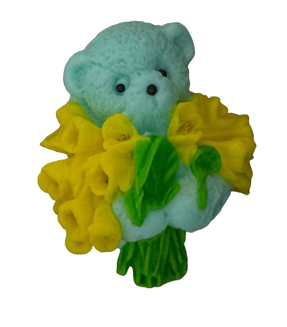 Jedlá cukrová dekorace, medvídek s kyticí tulipánů Dekorace z cukrové pasty Nati Shop