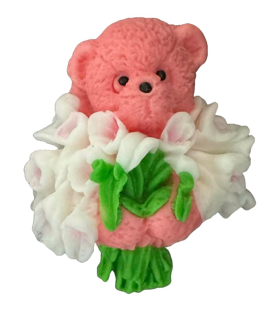 Jedlá cukrová dekorace, medvídek s kyticí tulipánů Dekorace z cukrové pasty Nati Shop