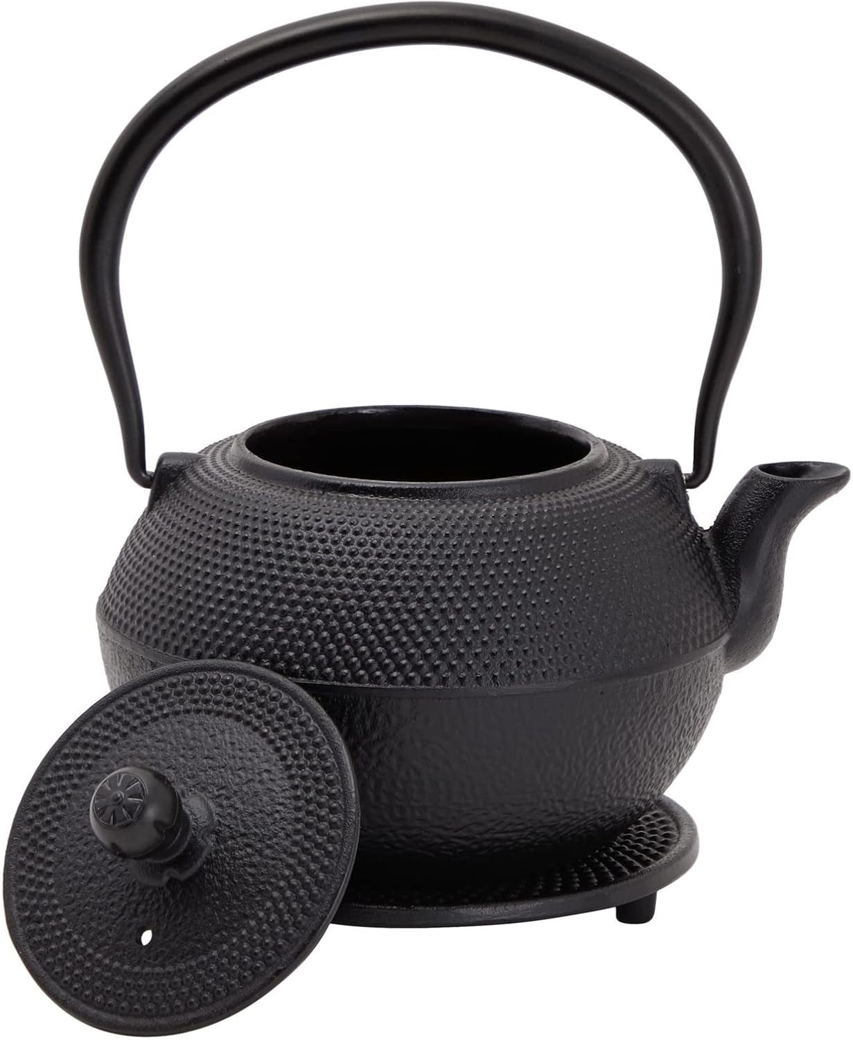 Juvale japonský čajový set s litinovou konvičkou (1200 ml), podšálkem a 2 šálky, čajový set ve stylu Tetsubin, černý