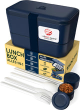 Umami Lunch Box pro dospělé, Netěsný stohovatelný Bento Box se 4 příbory a přihrádkami, Box na oběd pro dospělé, To-Go Zásobník na salát, Piknik / Kancelář Lunch Box, Charcoal Grey, 1500 ml