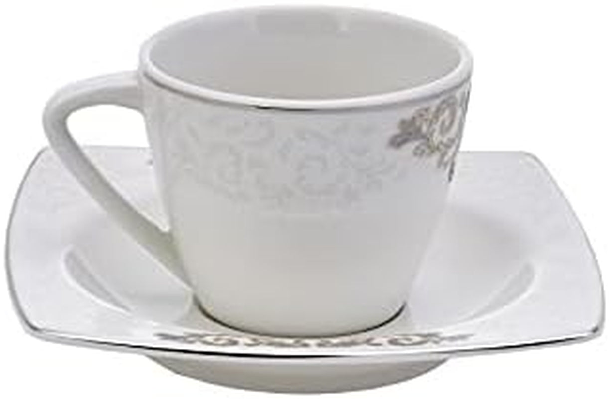 Sada porcelánových šálků na espresso KARACA Nazende - 80 ml turecké šálky na kávu s podšálky, 12dílný moderní kávový servis se 6 šálky a 6 podšálky, mocha šálky - bílá