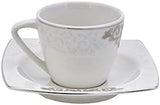 Sada porcelánových šálků na espresso KARACA Nazende - 80 ml turecké šálky na kávu s podšálky, 12dílný moderní kávový servis se 6 šálky a 6 podšálky, mocha šálky - bílá