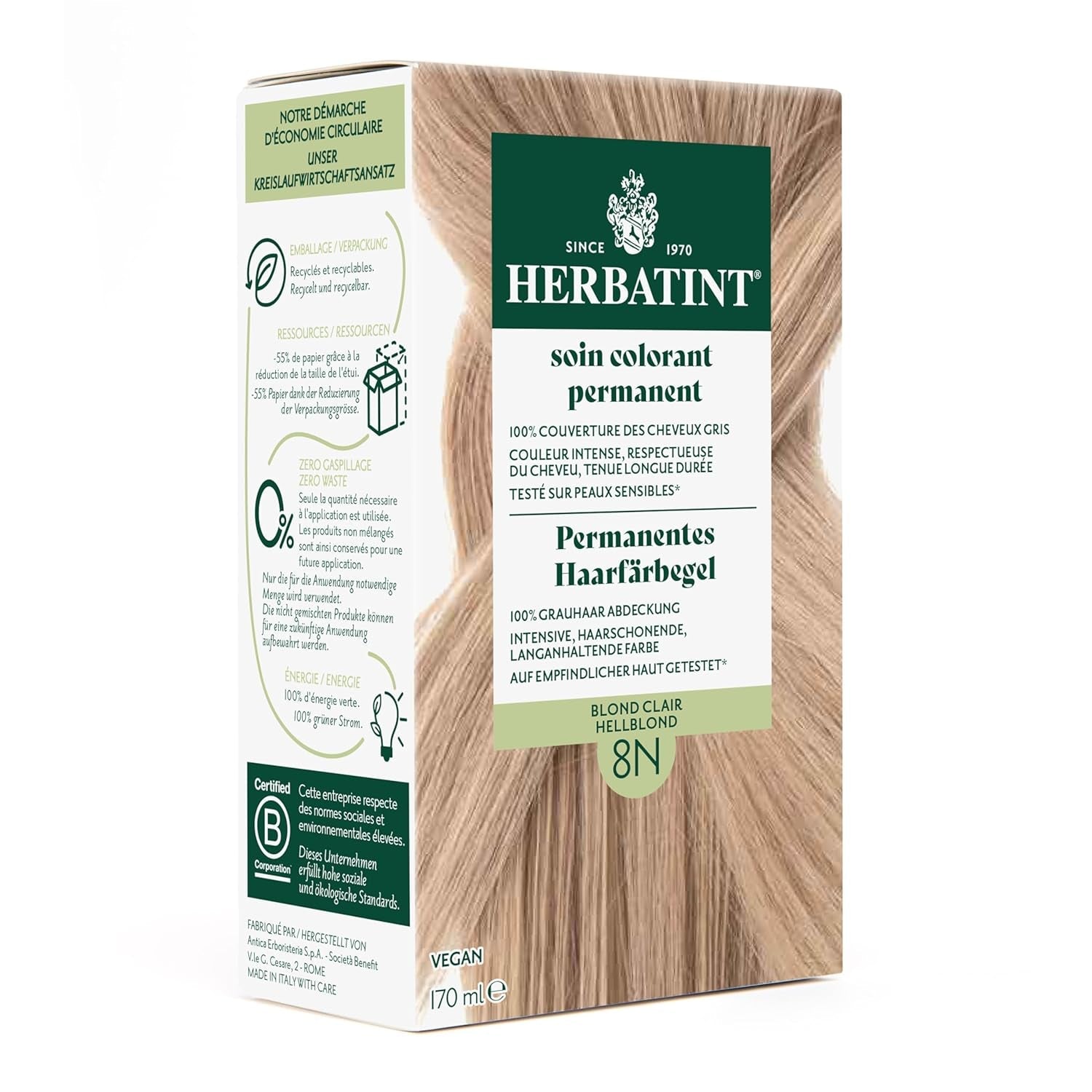 Permanentní gel k barvení vlasů 6N tmavá blond - 170 ml I Bez amoniaku, 100% krytí šedivých vlasů I Testováno na citlivé pokožce, s 8 rostlinnými extrakty