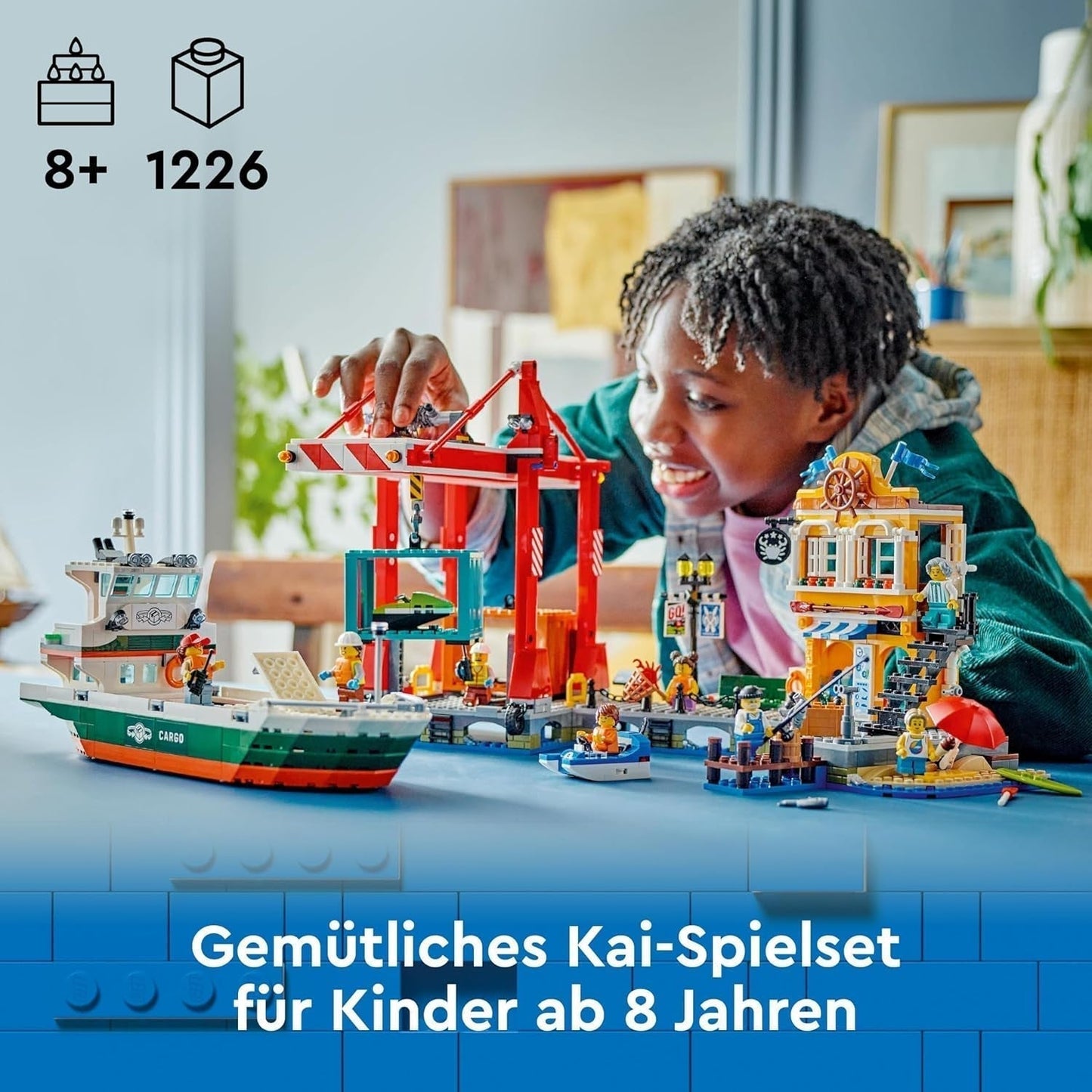 LEGO City přístav s nákladní lodí, stavebnice pro chlapce a dívky od 8 let, tip na dárek pro děti, kontejnerový jeřáb, loď na hraní a 8 minifigurek 60422 Stavebnice Besuche den LEGO-Store