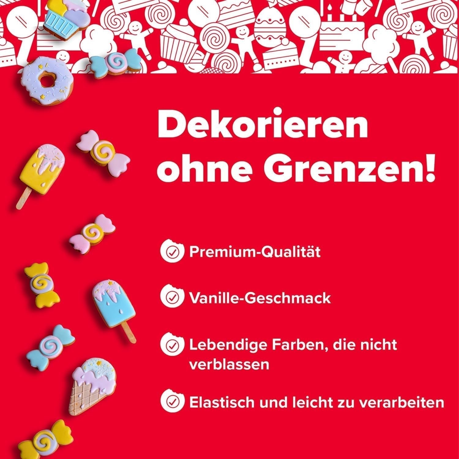Dekora - Fondant z bílé cukrové pasty 150 g - Perfektní na dorty a ozdoby na pečení - Bez lepku a laktózy - Vanilková příchuť - Měkký, pružný a snadno tvarovatelný pro kreativní dekorace Naty Shop Sugarpaste