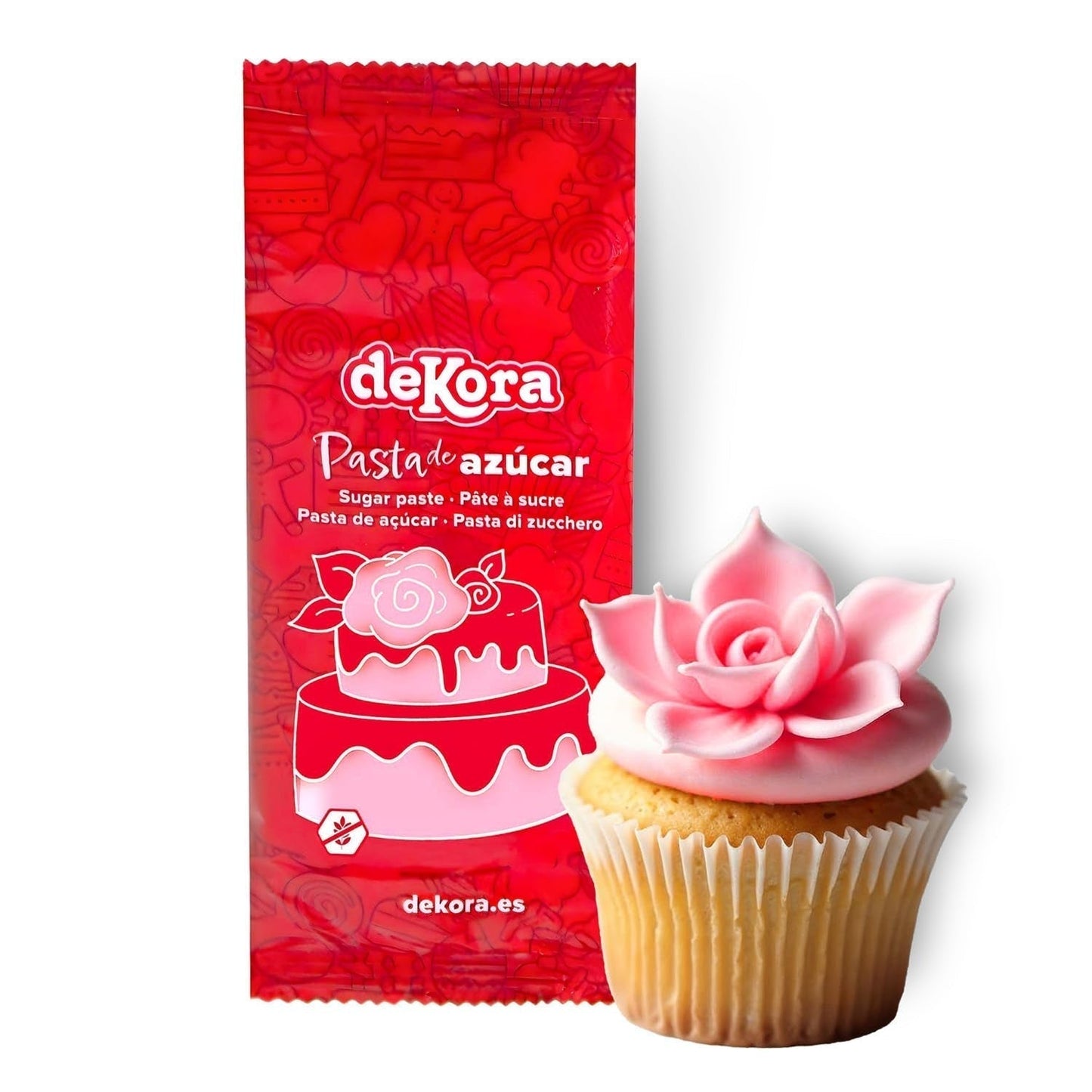 Dekora - Fondant z bílé cukrové pasty 150 g - Perfektní na dorty a ozdoby na pečení - Bez lepku a laktózy - Vanilková příchuť - Měkký, pružný a snadno tvarovatelný pro kreativní dekorace Naty Shop Pink Sugarpaste