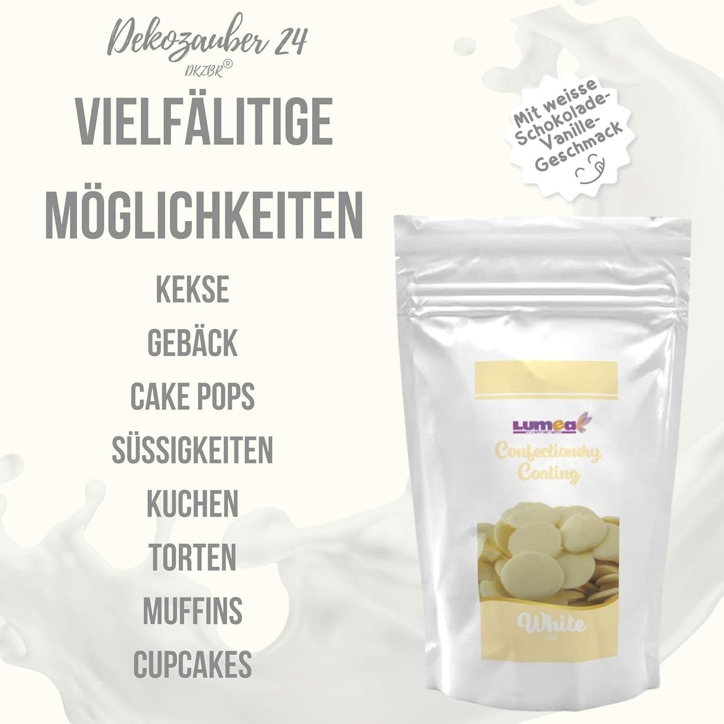 Dekozauber24 couverture drops, bílá, 500g, s příchutí bílé čokolády a vanilky, chipsy Deco Melts, vhodné do mikrovlnné trouby, na cake pops, dorty, dorty, dorty, pokapané nebo polevy Naty Shop Sugarpaste