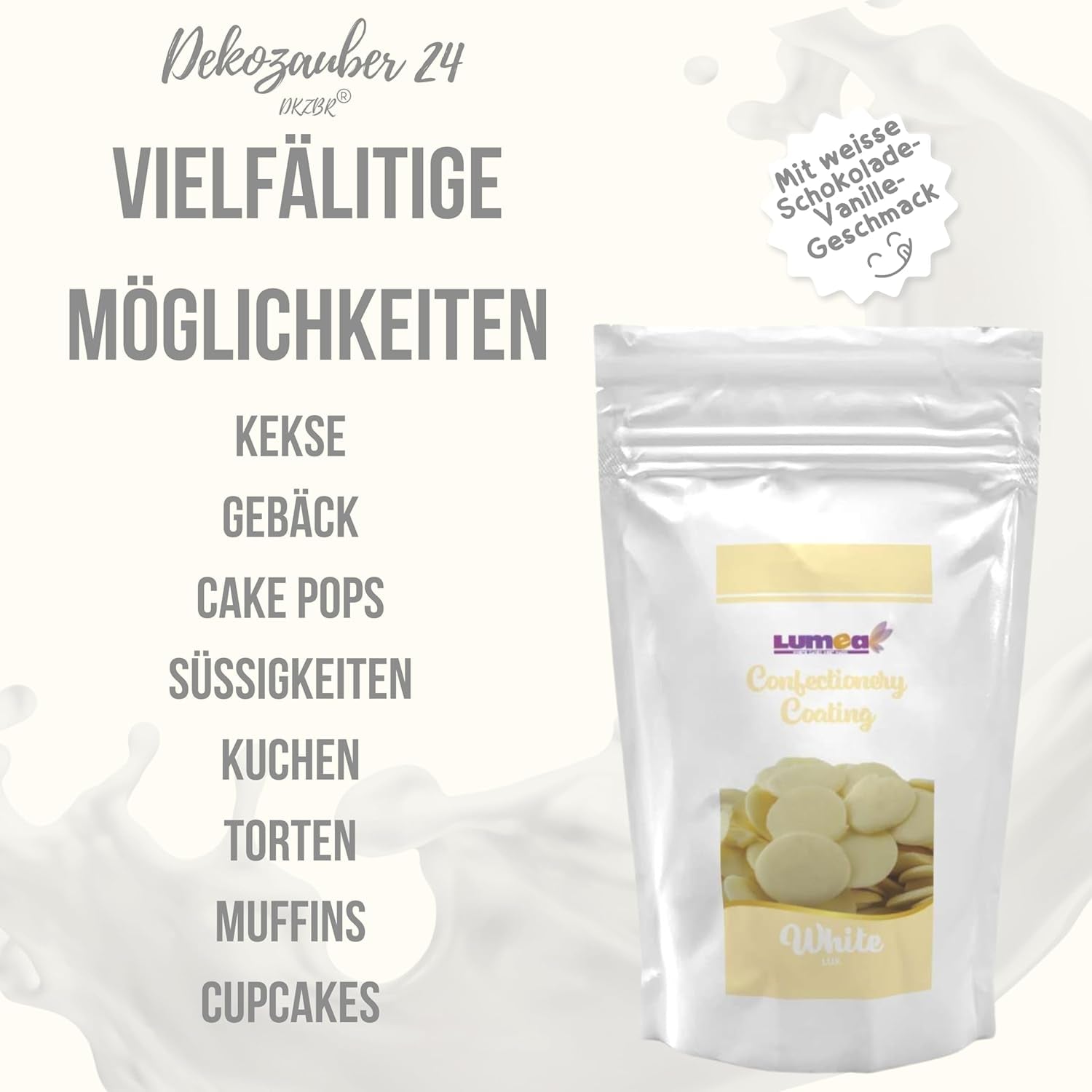 Dekozauber24 couverture drops, bílá, 500g, s příchutí bílé čokolády a vanilky, chipsy Deco Melts, vhodné do mikrovlnné trouby, na cake pops, dorty, dorty, dorty, pokapané nebo polevy Naty Shop Sugarpaste
