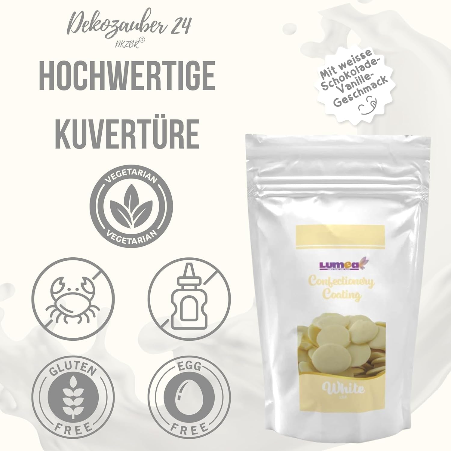 Dekozauber24 couverture drops, bílá, 500g, s příchutí bílé čokolády a vanilky, chipsy Deco Melts, vhodné do mikrovlnné trouby, na cake pops, dorty, dorty, dorty, pokapané nebo polevy Naty Shop Sugarpaste