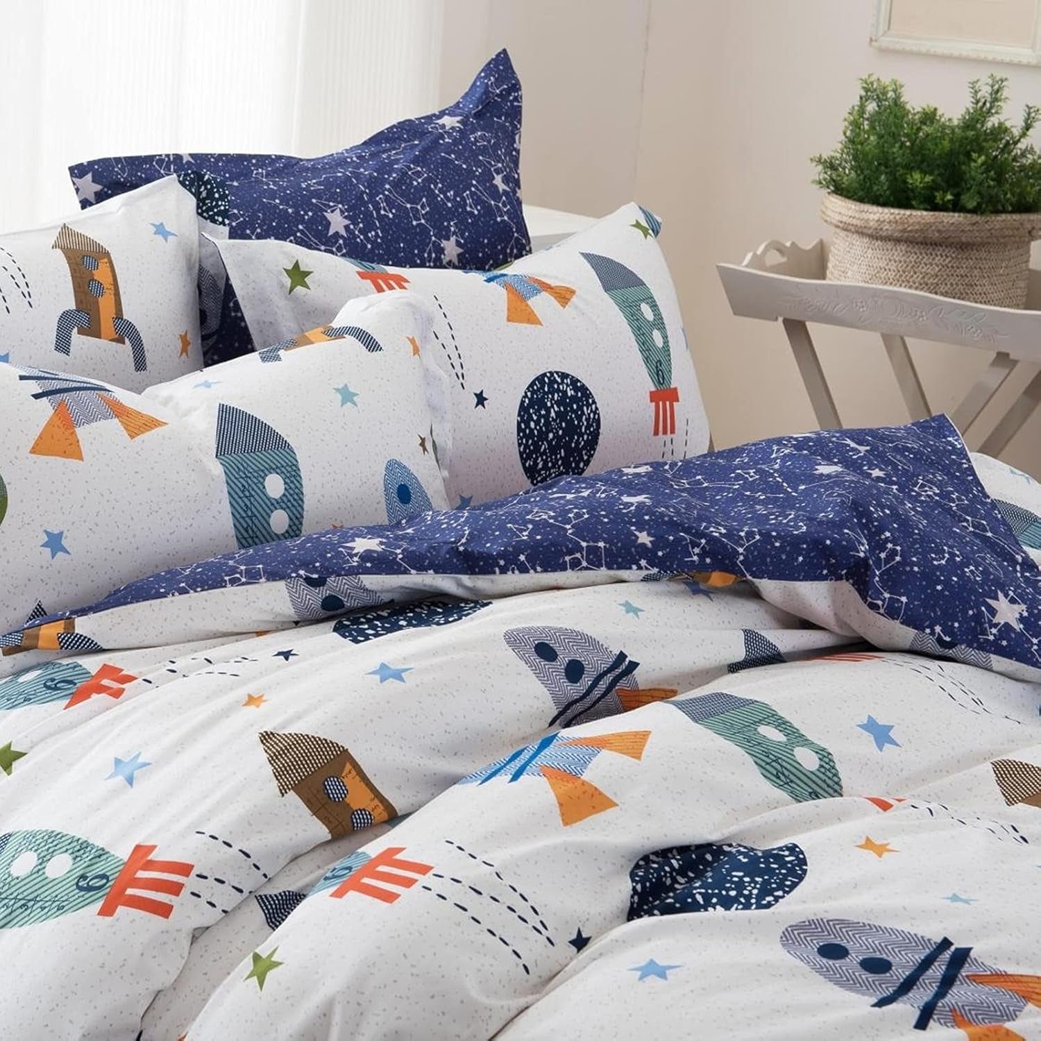 Dětské povlečení, rakety a planety, oboustranné provedení, bavlna Povlečení - dětské Naty Shop