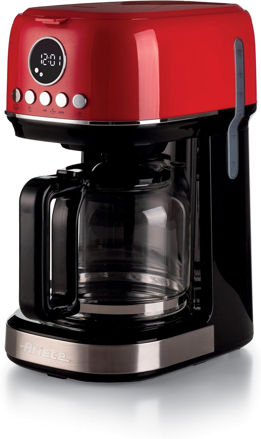 Espresso kávovar Ariete Moderna 1396 s filtrem pro přípravu americké kávy Až 15 šálků Skleněná karafa Topná deska LCD displej Vyjímatelné a omyvatelné filtry Bílé
