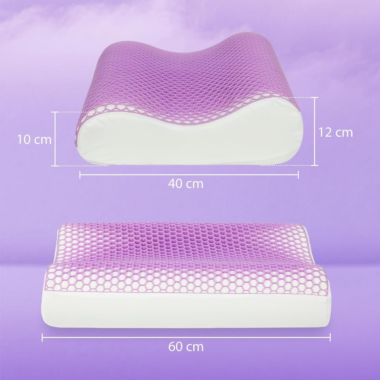 HOMCOM Polštář z paměťové pěny Polštář na krk s odnímatelným potahem 2 Výška Ergonomický 2S citlivý polštář na krk pro různé polohy spaní 60x40 cm Krémově bílá