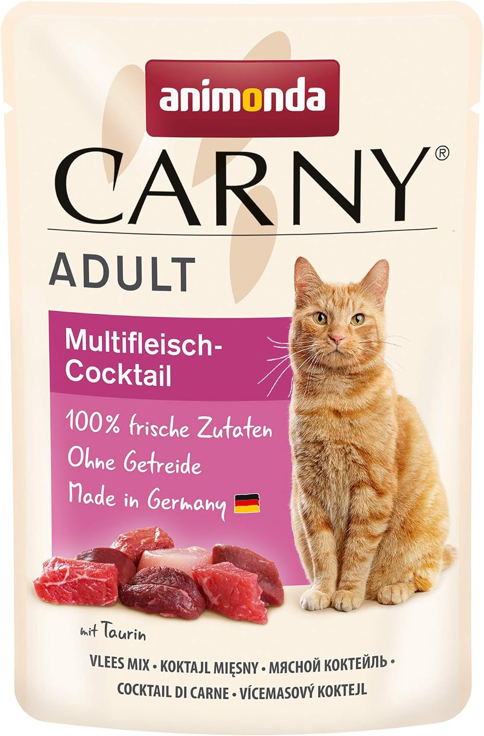 animonda Carny Adult Multi-Meat Cocktail, 12 sáčků (12 x 85 g), vlhké krmivo bez obilovin a cukru pro dospělé kočky s masovými přísadami