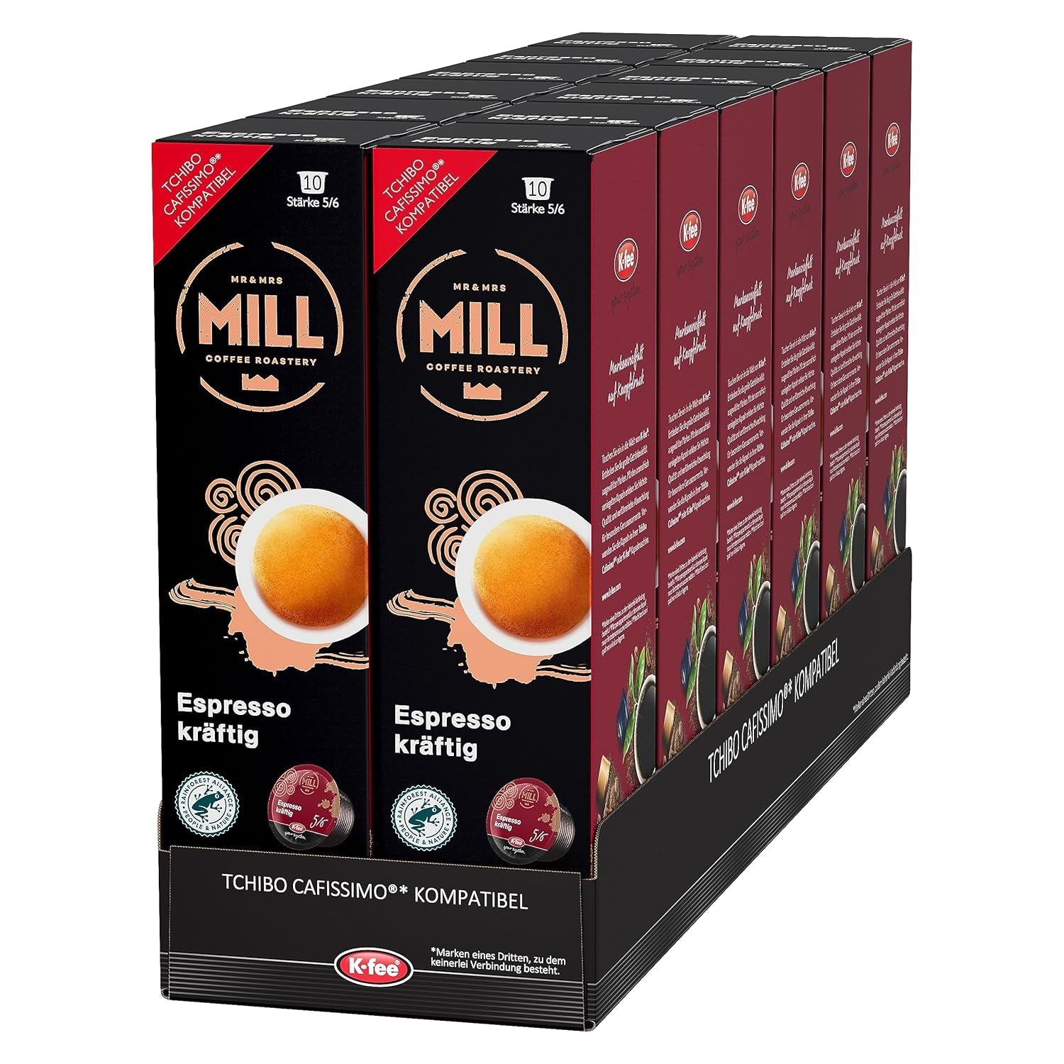 Mr & Mrs Mill Espresso silné, kompatibilní s K-fee & Tchibo Cafissimo*, Stärke 5/6, 120 kávových kapslí