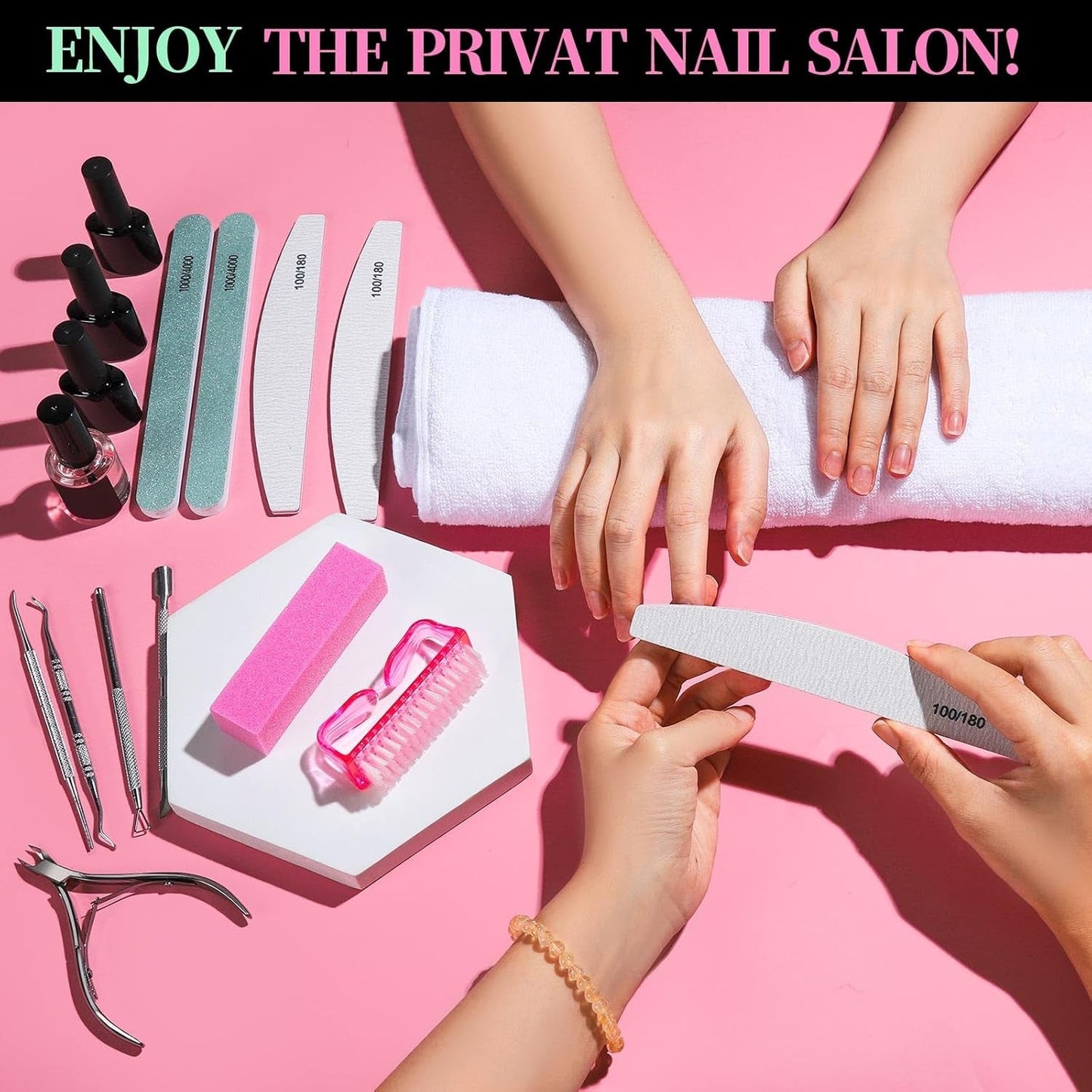 Sada na manikúru FANDAMEI, Buffer Für Nägel, Nagelfeile 100/180, Nagelfeilen Für Gelnägel, Nagelhautschieber, Buffer Für Gelnägel, Feilen Für Gelnägel, Nagelzange, Nagelfeilen Set, Maniküre & Pedicure Set