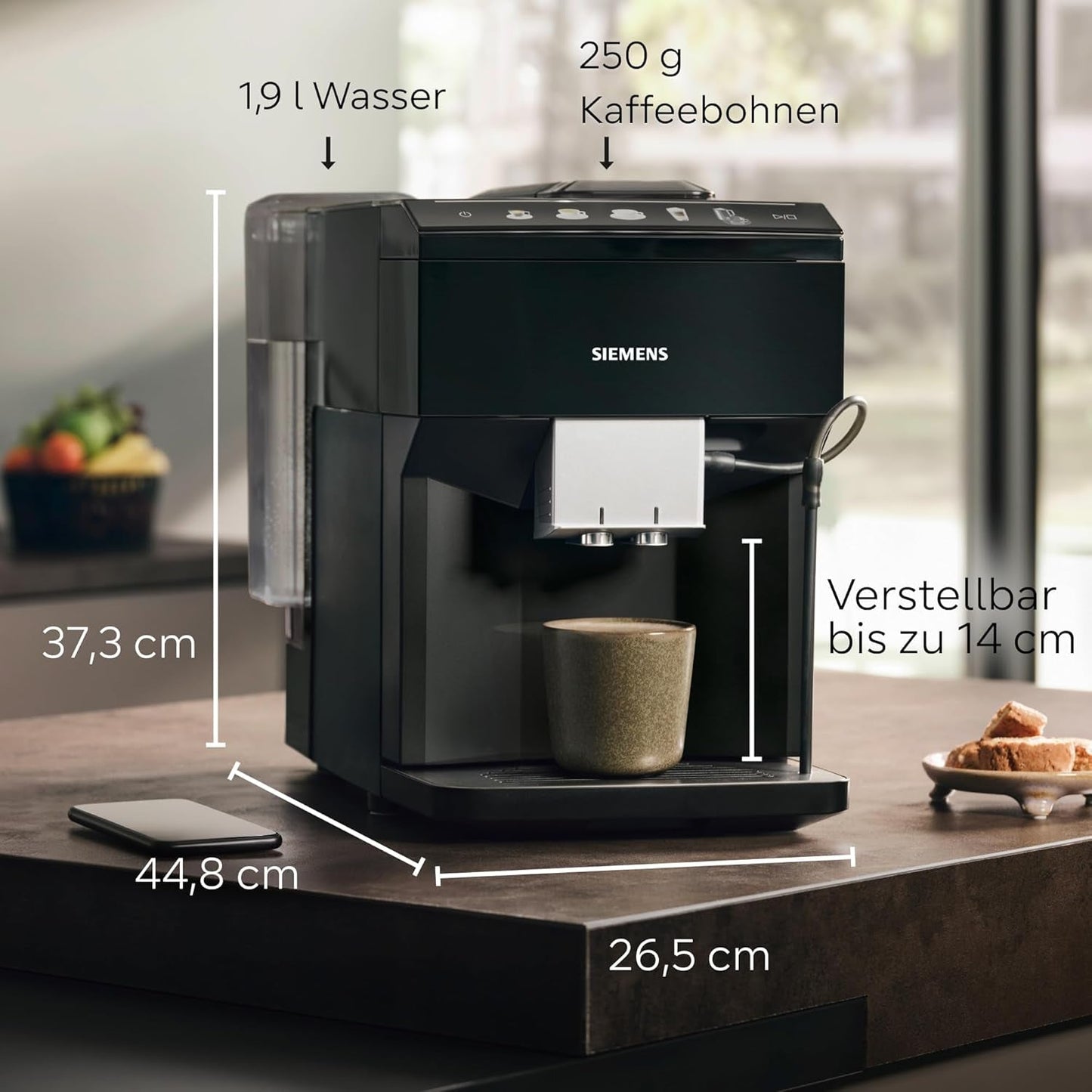 Siemens EQ500 klasický automatický espresso kávovar, TFT barevný displej, 5 druhů kávy a mléka, funkce dvojitého šálku, snadné čištění, vyjímatelná spařovací jednotka, s hadicí na mléko, černá, TP511E19