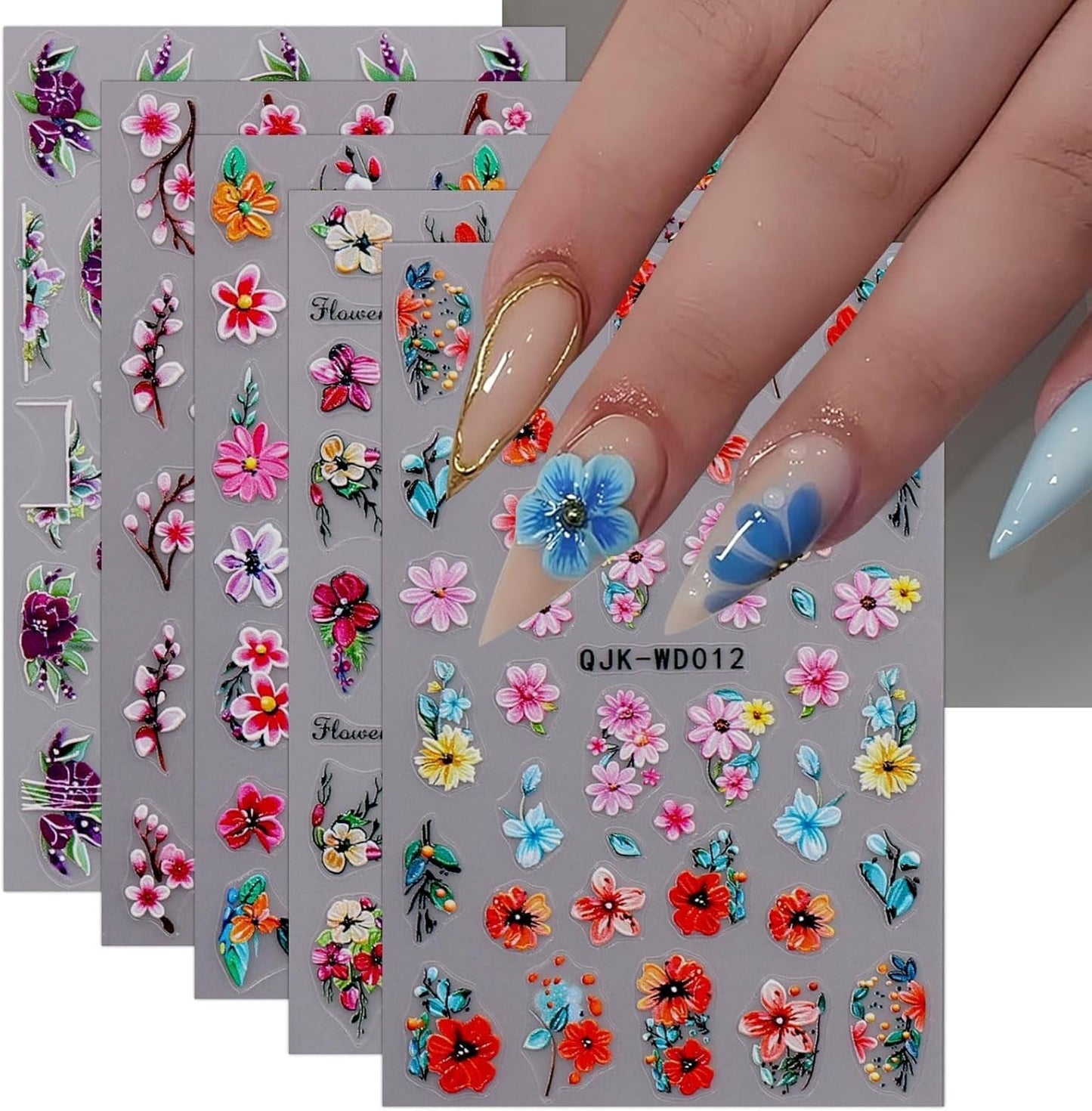 JMEOWIO Nálepka na nehty Blumen 6 Blatt Nálepka na nehty Selbstklebend Nagelaufkleber Letní Blumen Dekorace Nageldesign Zubehör