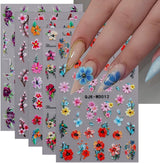 JMEOWIO Nálepka na nehty Blumen 6 Blatt Nálepka na nehty Selbstklebend Nagelaufkleber Letní Blumen Dekorace Nageldesign Zubehör