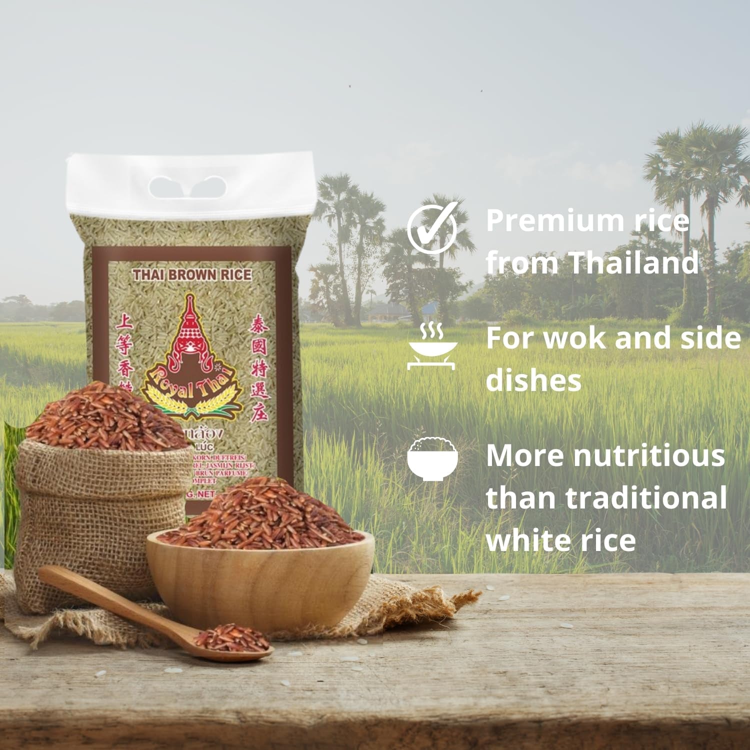 ROYAL THAI RICE - Voňavá dlouhozrnná hnědá rýže - 1 x 1 kg