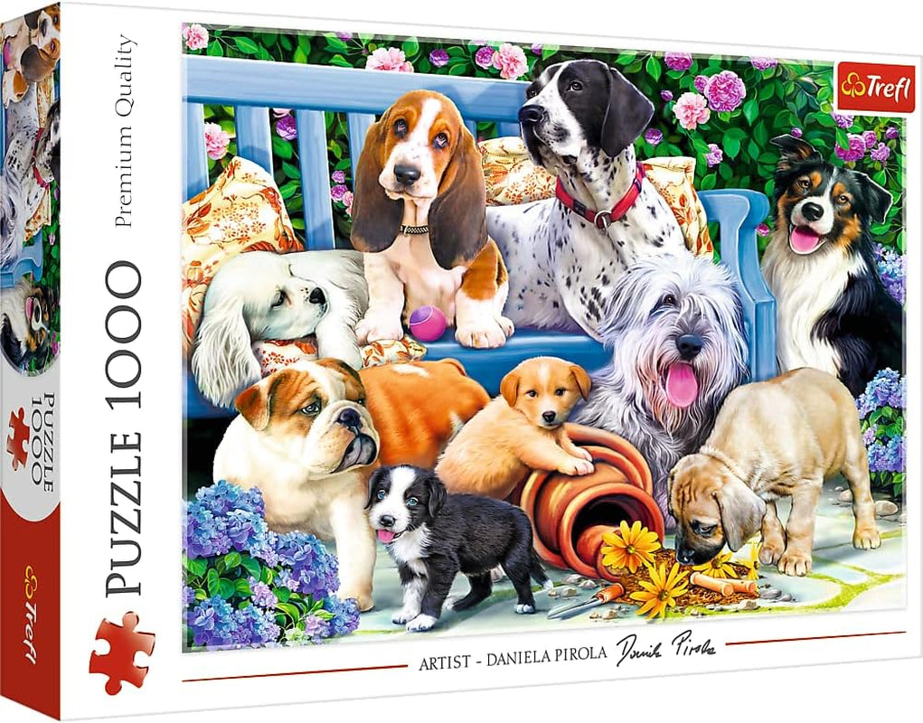 Skládačka - "1000" - Vtipné psí portréty Puzzle Naty Shop Dogs in the garden