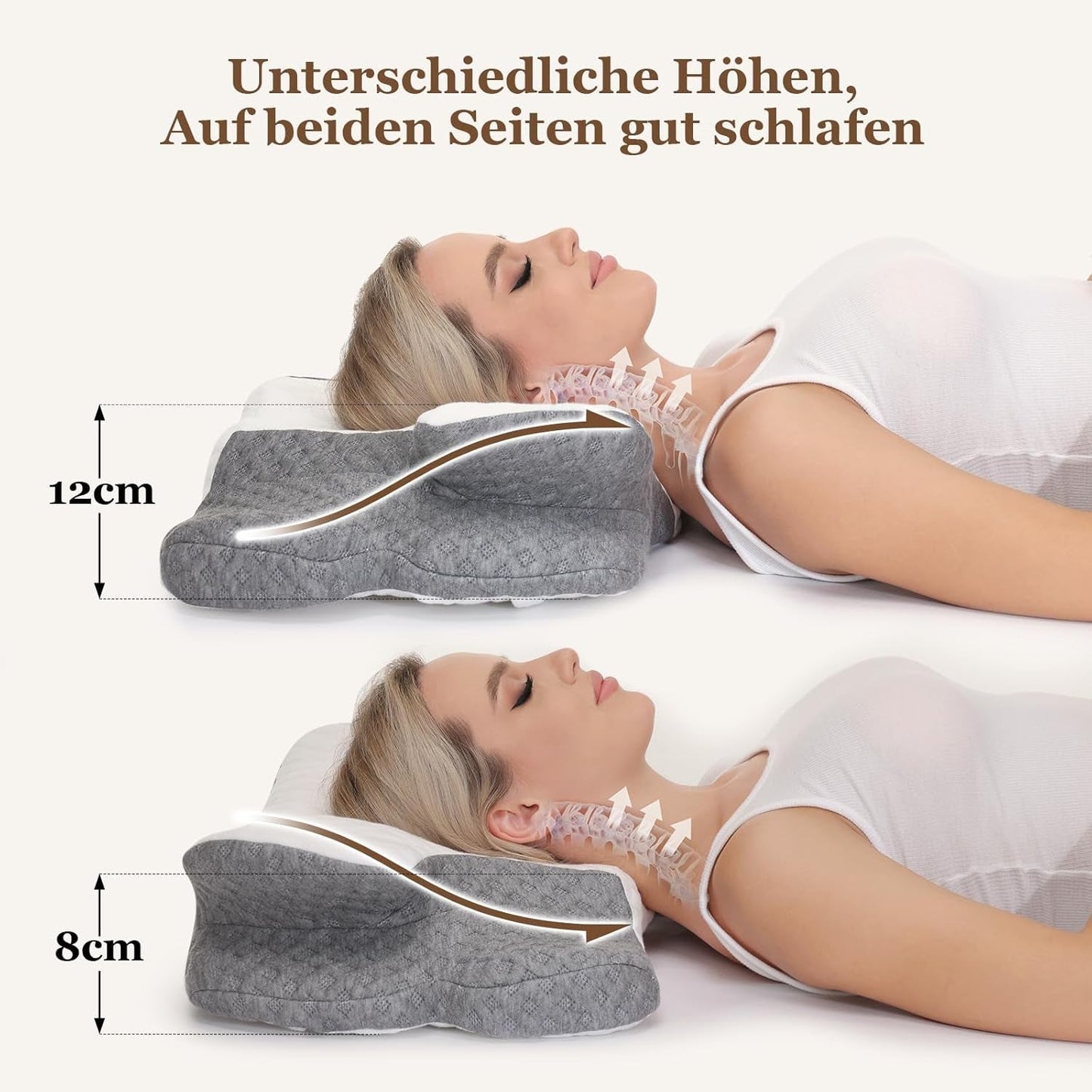 Wellsync Neck Polštář Ergonomický Polštář Paměťová pěna Polštář Ortopedický Polštář pro postranní spáče Zádový spánek Bolesti žaludku Bílá Šedá Krční ortopedické polštáře Naty Shop