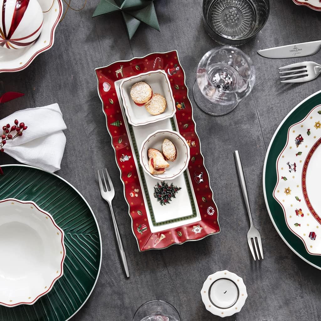 Villeroy & Boch - Toy's Delight Gravy Set, 4 kusy, Servírovací talíř s miskami, Sada vánočních misek, Dekorace na hrací stůl, Servírovací tác, Misky, Vánoční nádobí, Prémiový porcelán